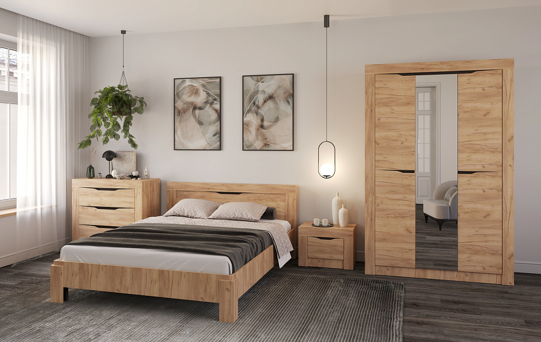 Кровать двуспальная 90.08 Флорида (ш.1600) дуб золотой/венге