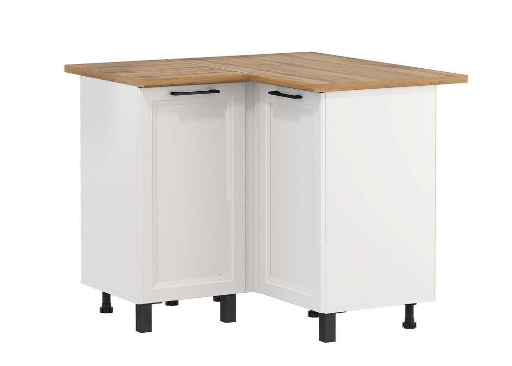 Шкаф угловой Римини белый/столешница дуб вотан/ДВПО белый/ПВХ белый О/профиль ПВХ белый О