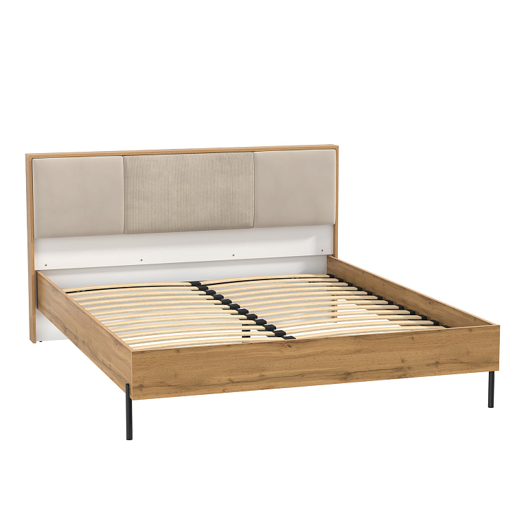 Кровать 72.17 Кензо (под ортопед 1Н) (ш.1400) дуб вотан/белый/ткань велюр цилиум крем/велюр киото крем