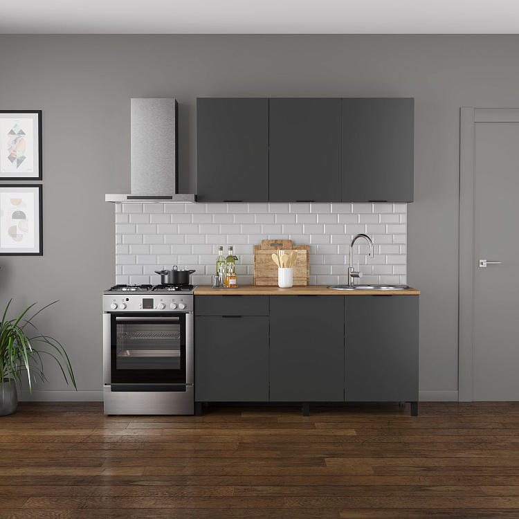 Кухня Венера (1500) ЛДСП диамант серый/фасад ЛДСП диамант серый/столешница дуб вотан/ДВПО белый