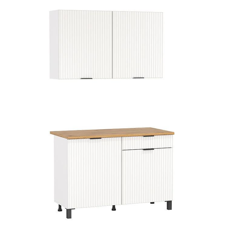 Кухня Венера (1200) МДФ белый/фасад МДФ с ПВХ белый матовый фрезерованный/столешница дуб вотан/ДВПО белый