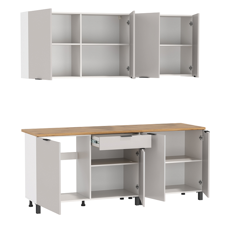 Кухня Венера (2000) ЛДСП белый/фасад ЛДСП кашемир/столешница дуб вотан/ДВПО белый