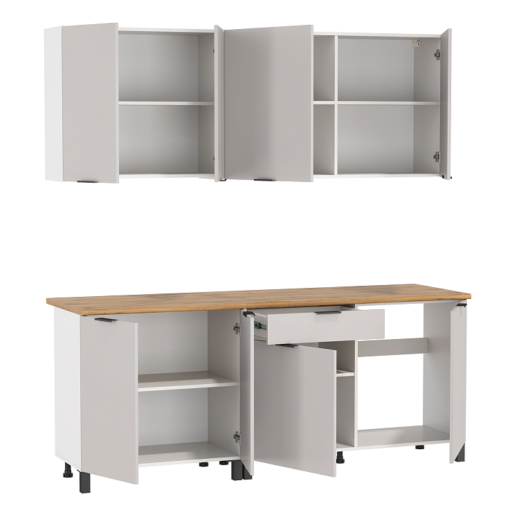 Кухня Венера (2000) ЛДСП белый/фасад ЛДСП кашемир/столешница дуб вотан/ДВПО белый