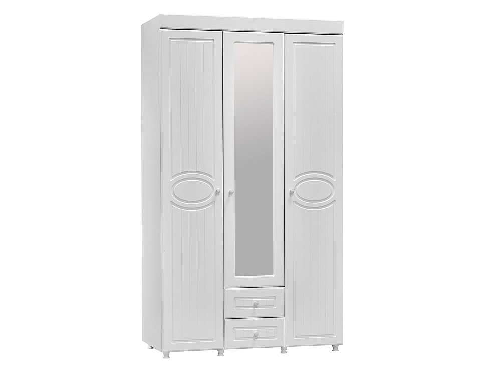 Шкаф комбинированный 3-х дверный Монако с зеркалом белый/ПВХ белое дерево