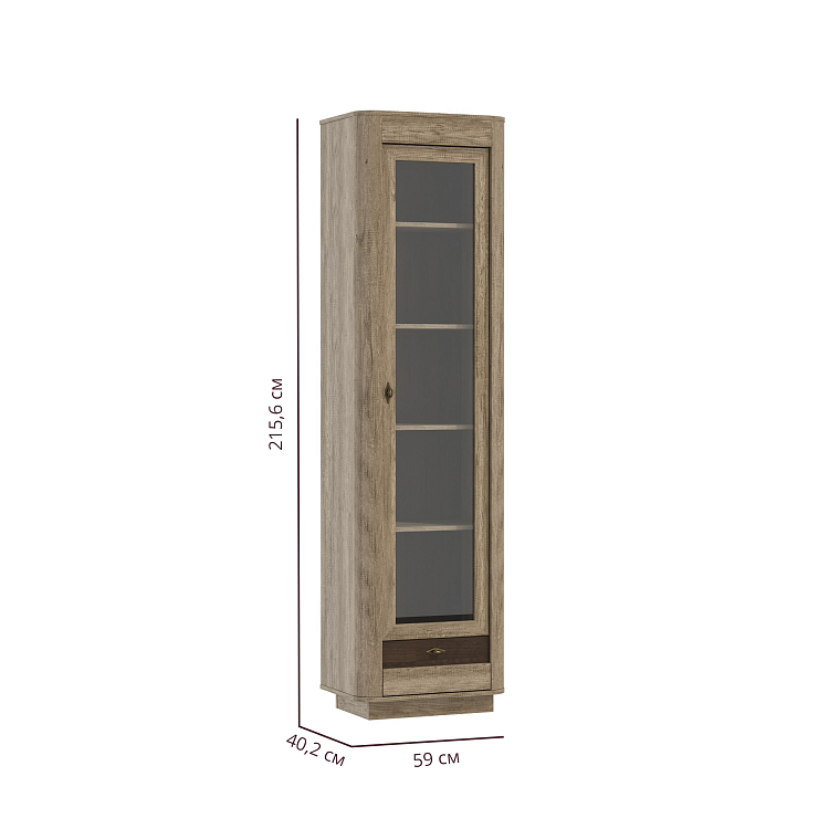 Шкаф витрина 34.06 Фантазия дуб каньон/дуб кальяри/профиль masa decor дуб каньон/ДВПО венге/стекло