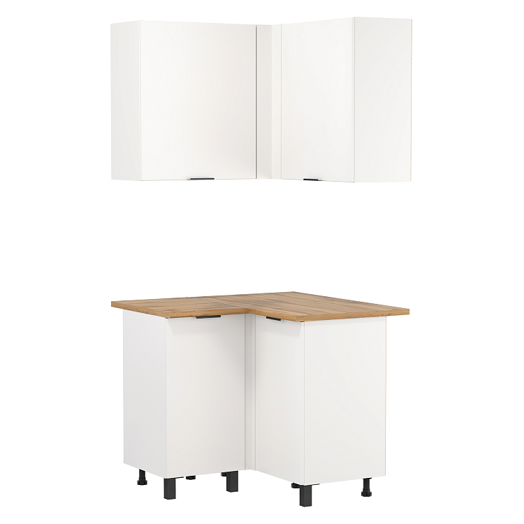 Кухня Венера угловая ЛДСП белый/фасад ЛДСП белый/столешница дуб вотан/ДВПО белый