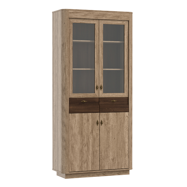 Шкаф витрина 34.05 Фантазия дуб каньон/дуб кальяри/профиль masa decor дуб каньон/ДВПО венге/стекло