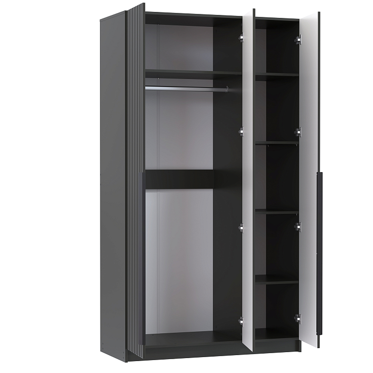 Шкаф для одежды 67.15 Брандо (3-х дв.) (h2150) МДФ New диамант серый/ДВПО белый/фасад МДФ ПВХ графит/ручка l1000 металл черный