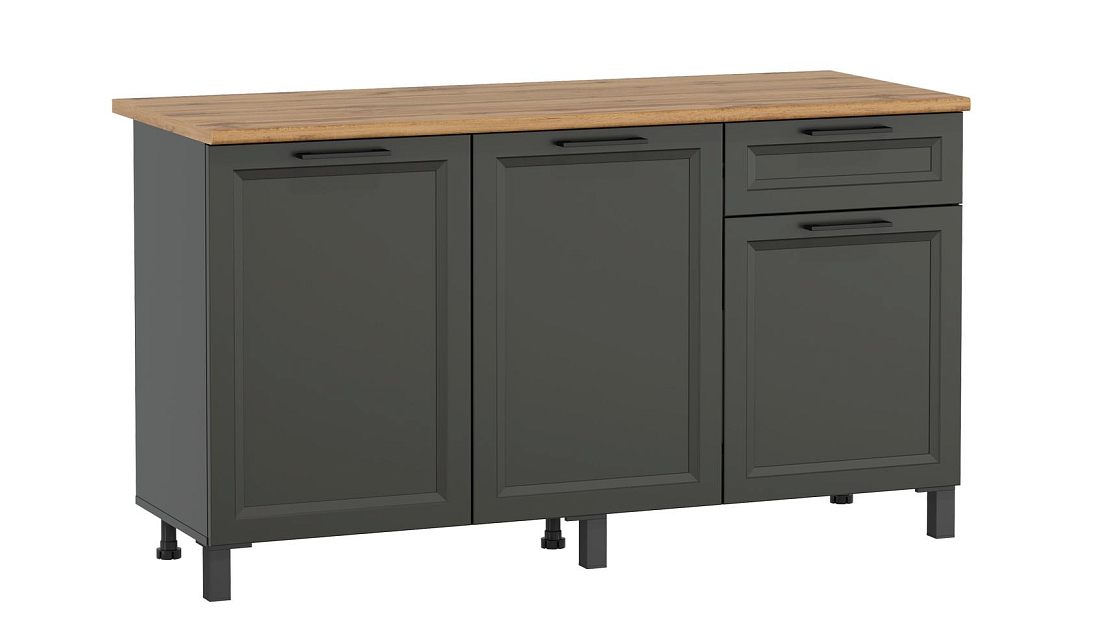 Шкаф Римини (1500) диамант серый/столешница дуб вотан/ДВПО белый/ПВХ графит/профиль ПВХ графит