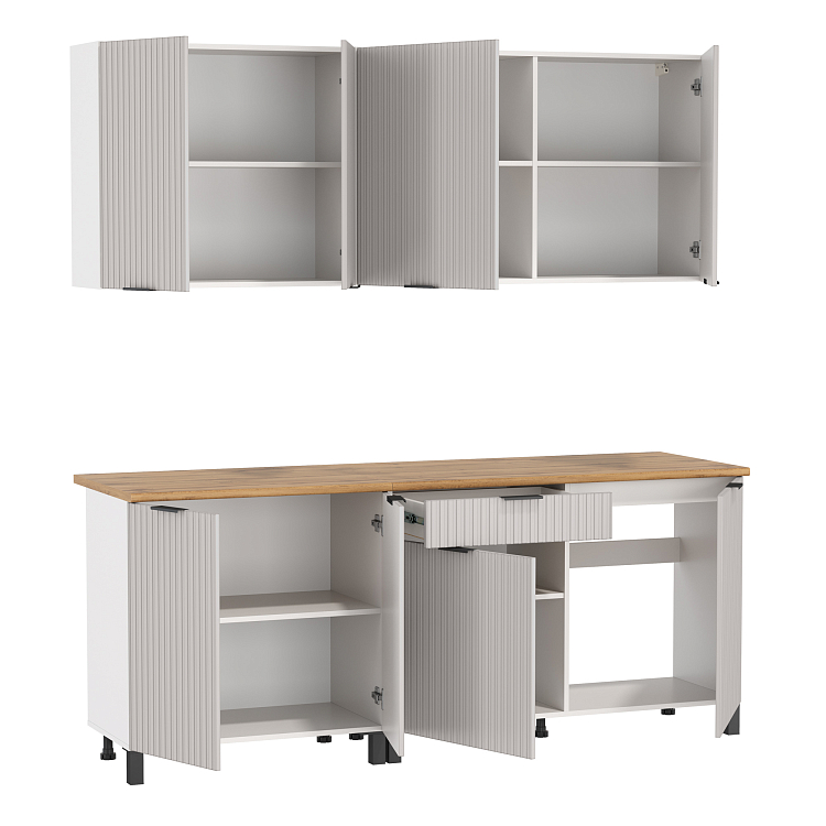 Кухня Венера (2000) МДФ белый/фасад МДФ ПВХ кашемир фрезерованный/столешница дуб вотан/ДВПО белый