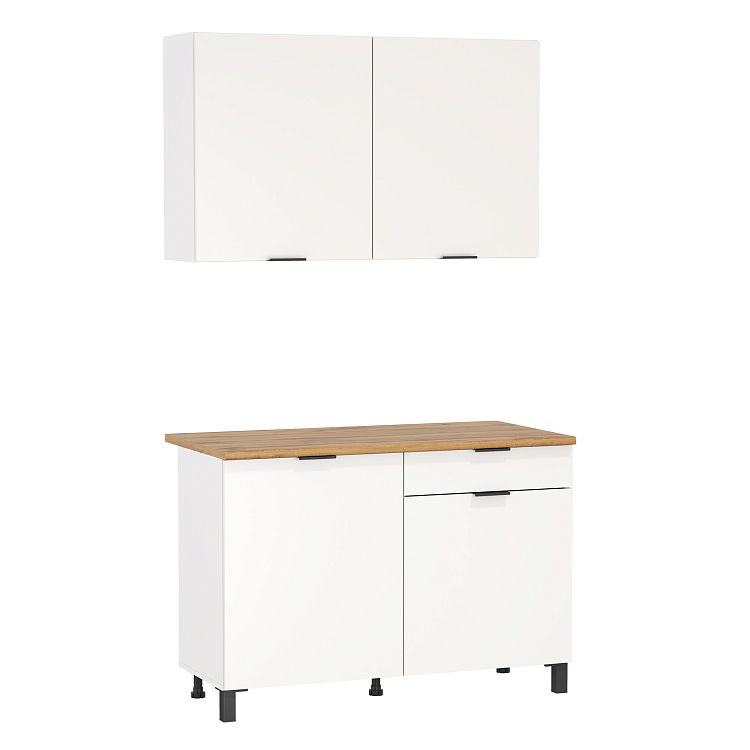 Кухня Венера (1200) ЛДСП белый/фасад ЛДСП белый/столешница дуб вотан/ДВПО белый