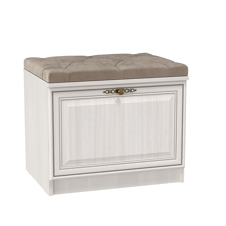 Тумба для обуви М06 Габриэлла вудлайн кремовый/ПВХ сандал белый/профиль аруша венге патина/ткань велюр fresh хумус