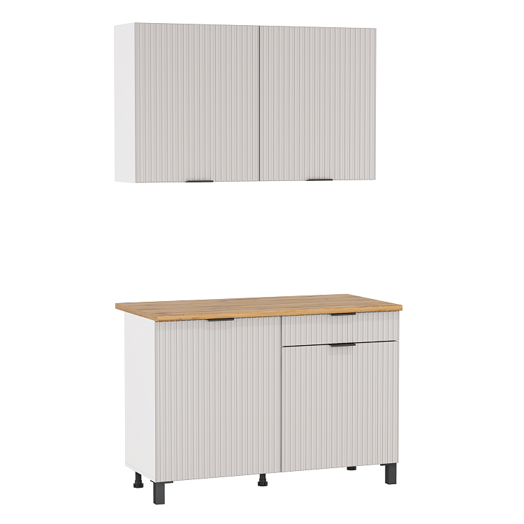 Кухня Венера (1200) МДФ белый/фасад МДФ с ПВХ кашемир фрезерованный/столешница дуб вотан/ДВПО белый