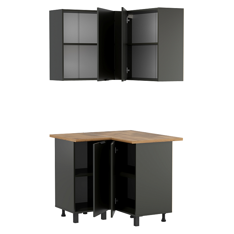 Кухня Венера угловая ЛДСП диамант серый/фасад ЛДСП диамант серый/столешница дуб вотан/ДВПО белый