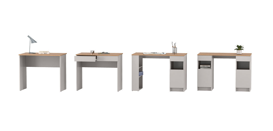 Стол письменный 89.14 Прайм (с тумбами) кашемир/дуб золотой/ДВПО серый камень