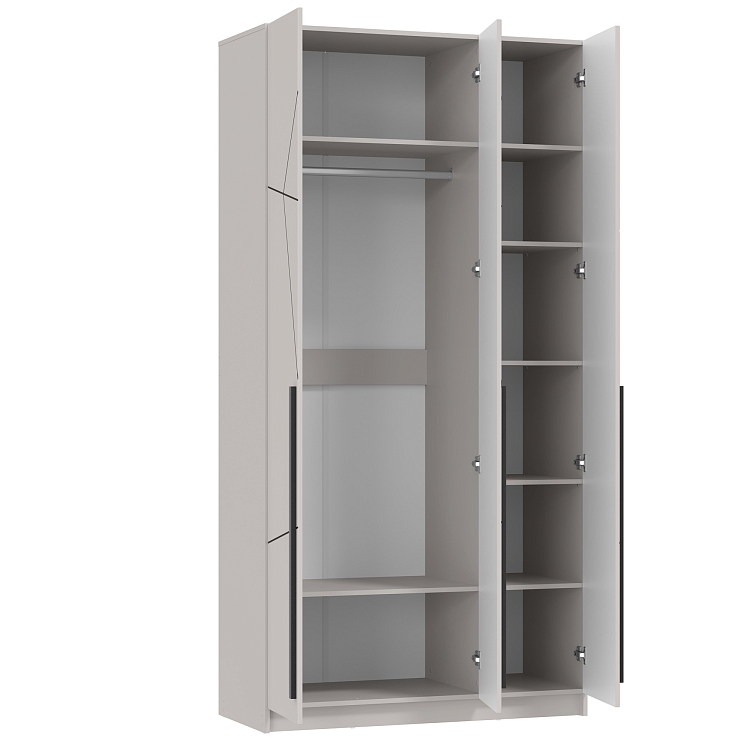 Шкаф для одежды 67.12 Брандо (3-х дв.) (h2400) МДФ New (Геометрия) кашемир/ДВПО белый/фасад МДФ геометрия ПВХ кашемир