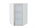 Шкаф верхний угловой остекленный Сканди (920х600х600) Белый/cappuccino softwood