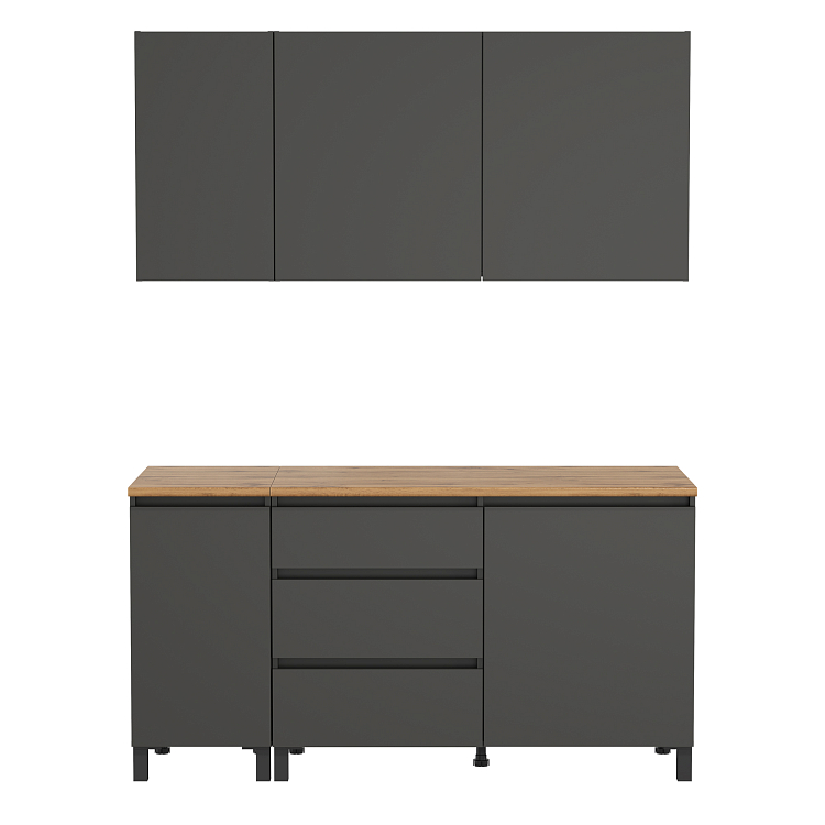 Кухня София (1600) диамант серый/столешница дуб вотан/ДВПО белый