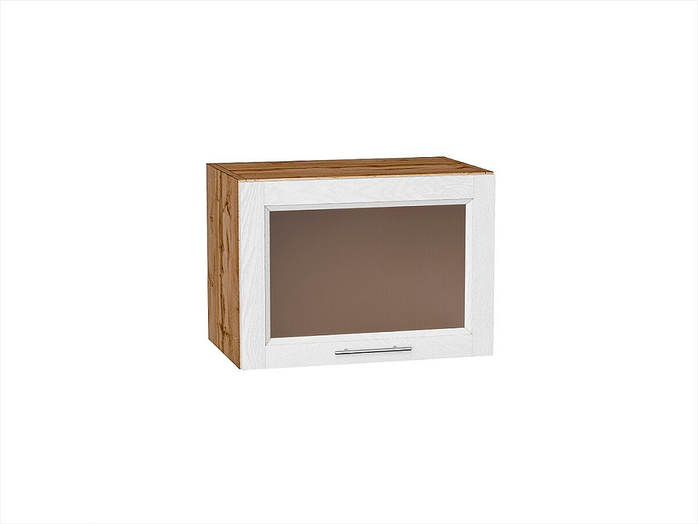 Шкаф верхний горизонтальный остекленный Сканди (358х500х320) Дуб Вотан/white softwood