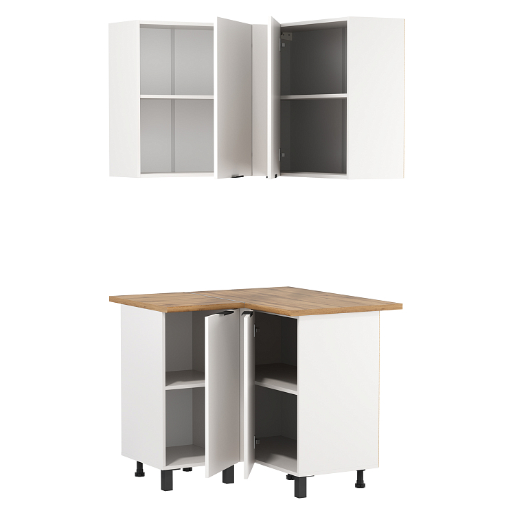 Кухня Венера угловая ЛДСП белый/фасад ЛДСП белый/столешница дуб вотан/ДВПО белый