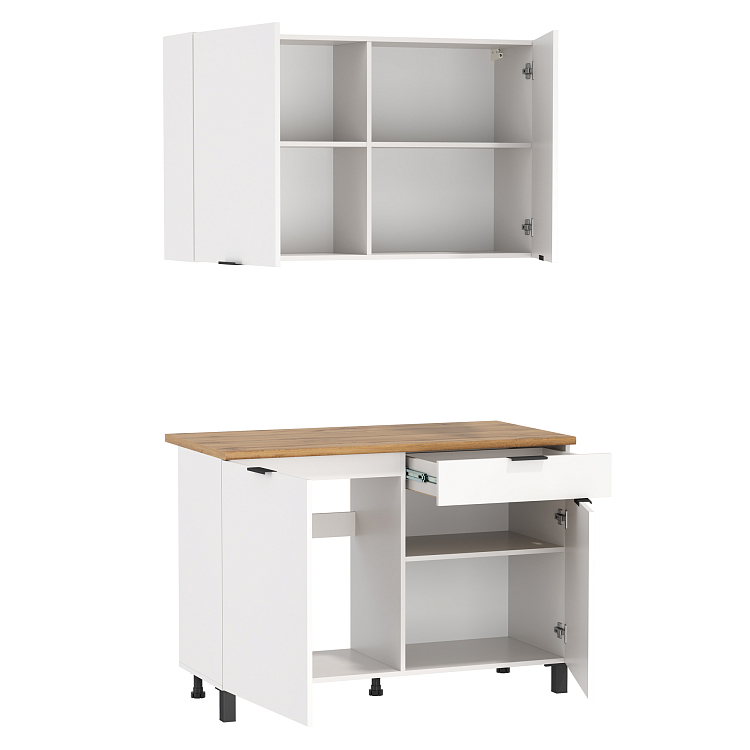 Кухня Венера (1200) ЛДСП белый/фасад ЛДСП белый/столешница дуб вотан/ДВПО белый