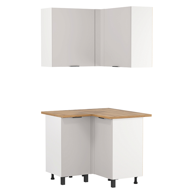 Кухня Венера угловая ЛДСП белый/фасад ЛДСП кашемир/столешница дуб вотан/ДВПО белый