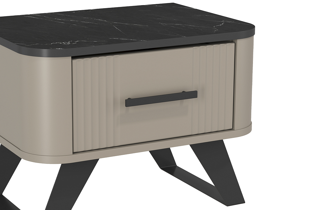 Тумба прикроватная 76.07 Фиделия серый камень/мрамор черный/ДВПО серый камень/ПВХ серый камень/профиль masa decor серый камень