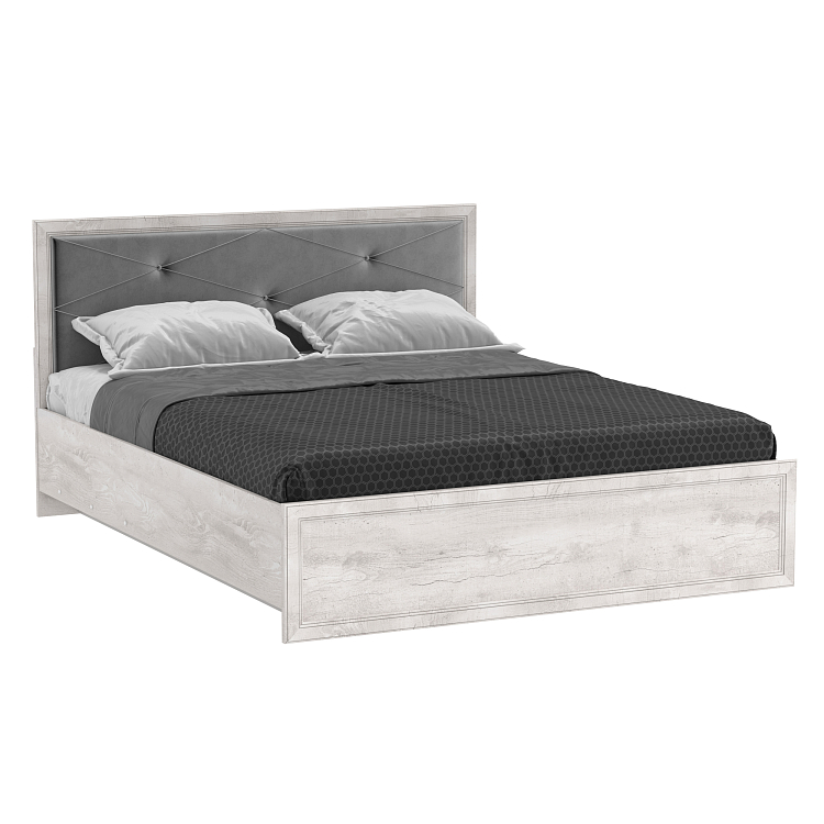 Кровать 32.25-02 Сохо (1600) с подъемным мех. бетон пайн белый/профиль бетон пайн белый патина/ткань велюр тенерифе грей