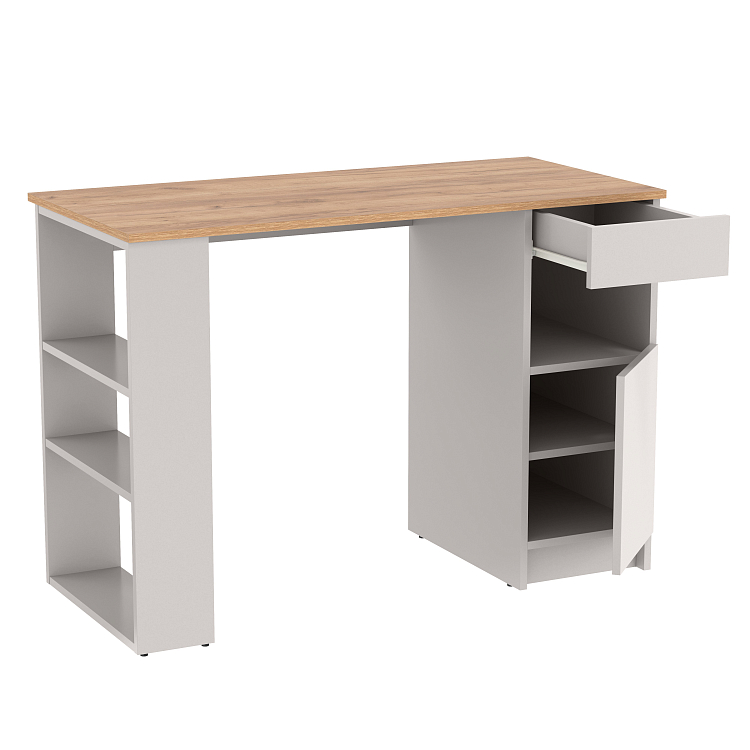 Стол письменный 89.10 Прайм (с тумбой и полками) кашемир/дуб золотой/ДВПО серый камень