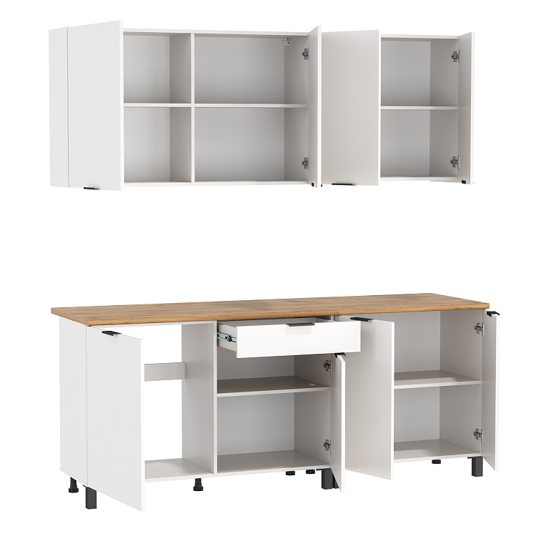 Кухня Венера (2000) ЛДСП белый/фасад ЛДСП белый/столешница дуб вотан/ДВПО белый