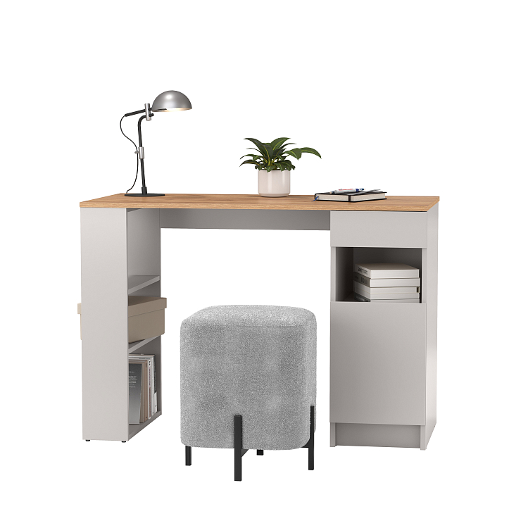 Стол письменный 89.10 Прайм (с тумбой и полками) кашемир/дуб золотой/ДВПО серый камень