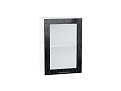 Шкаф верхний с 1-ой остекленной дверцей Валерия-М (716х500х318) Белый/Черный металлик дождь