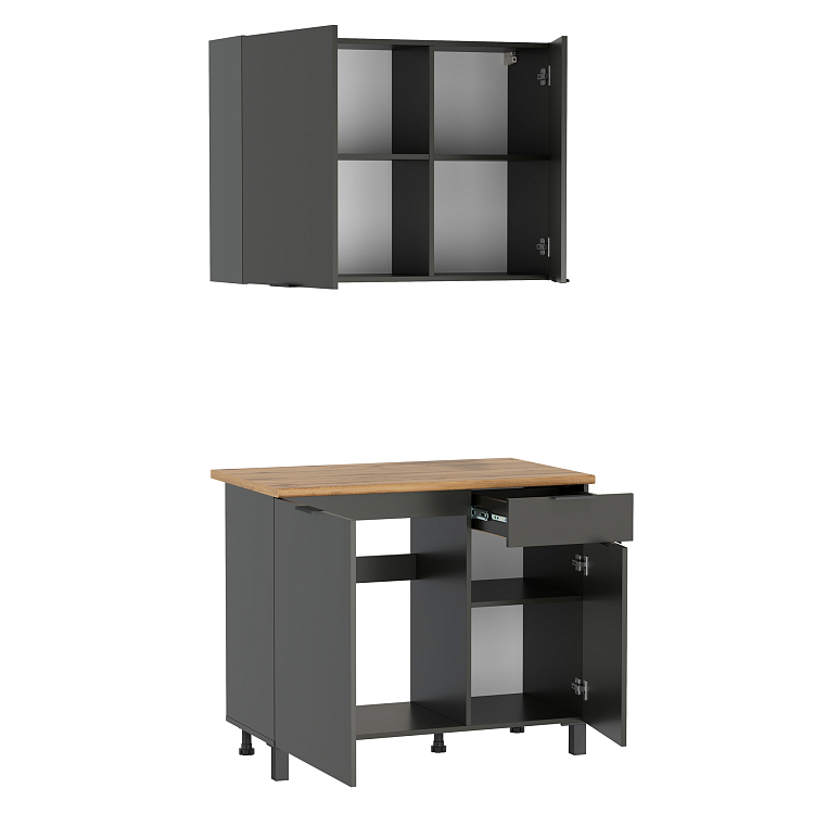 Кухня Венера (1000) ЛДСП диамант серый/фасад ЛДСП диамант серый/столешница дуб вотан/ДВПО белый