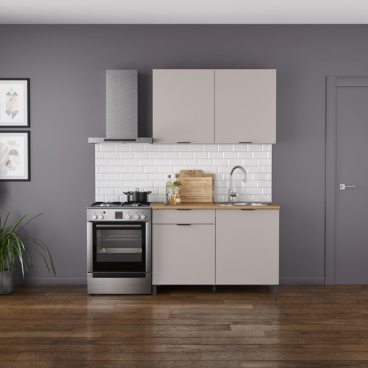 Кухня Венера (1200) ЛДСП белый/фасад ЛДСП кашемир/столешница дуб вотан/ДВПО белый