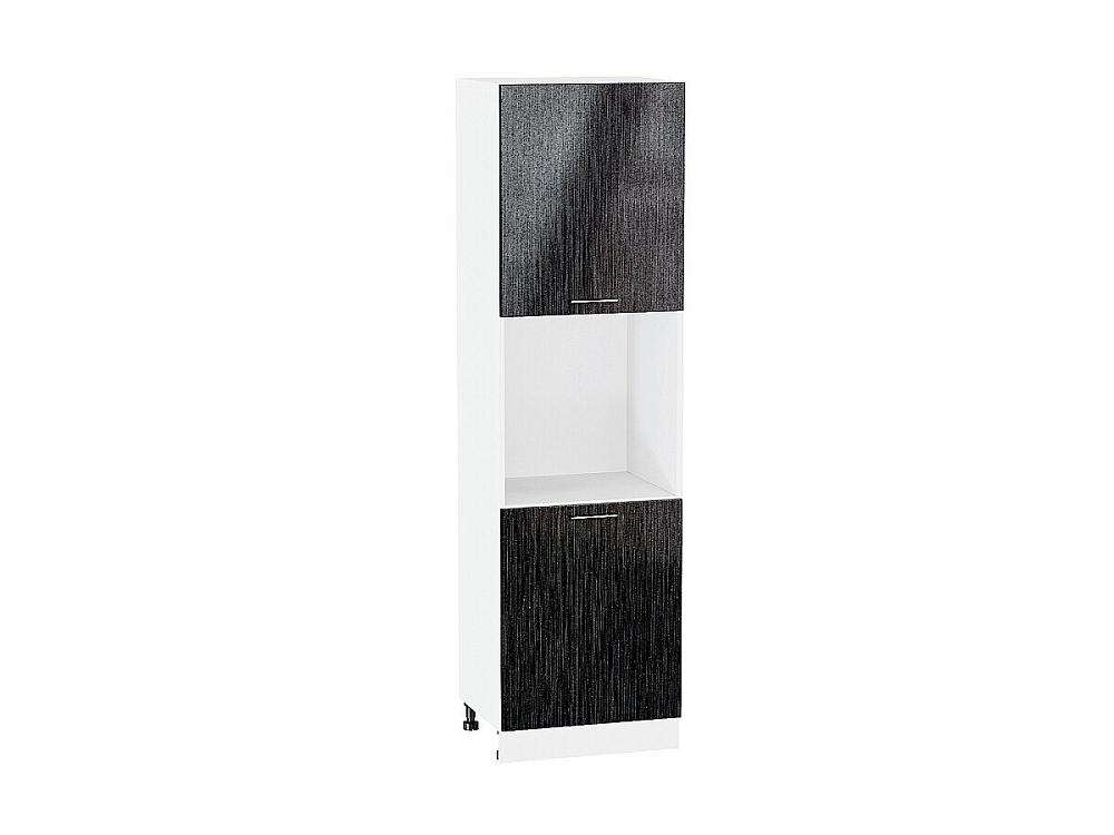 Шкаф пенал под бытовую технику с 2-мя дверцами Валерия-М 600 (для верхних шкафов высотой 720) (2132х600х574) Белый/Черный металлик дождь