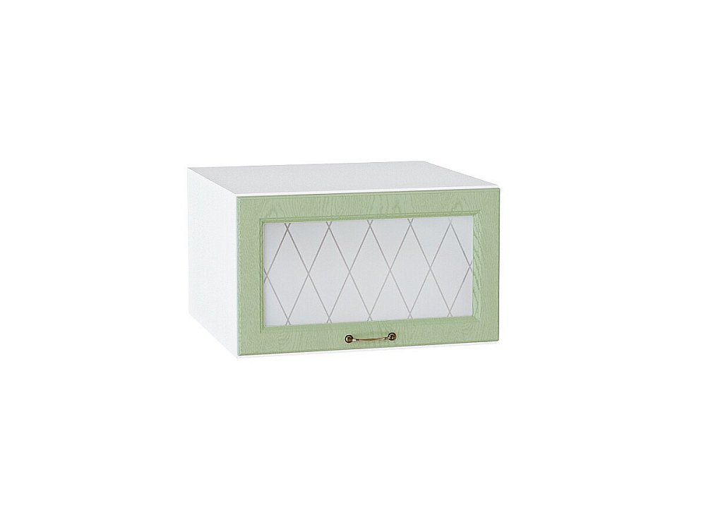 Шкаф верхний горизонтальный остекленный с увеличенной глубиной Ницца (358х600) Белый/Дуб оливковый