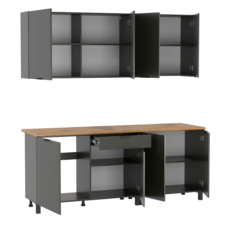 Кухня Венера (2000) ЛДСП диамант серый/фасад ЛДСП диамант серый/столешница дуб вотан/ДВПО белый