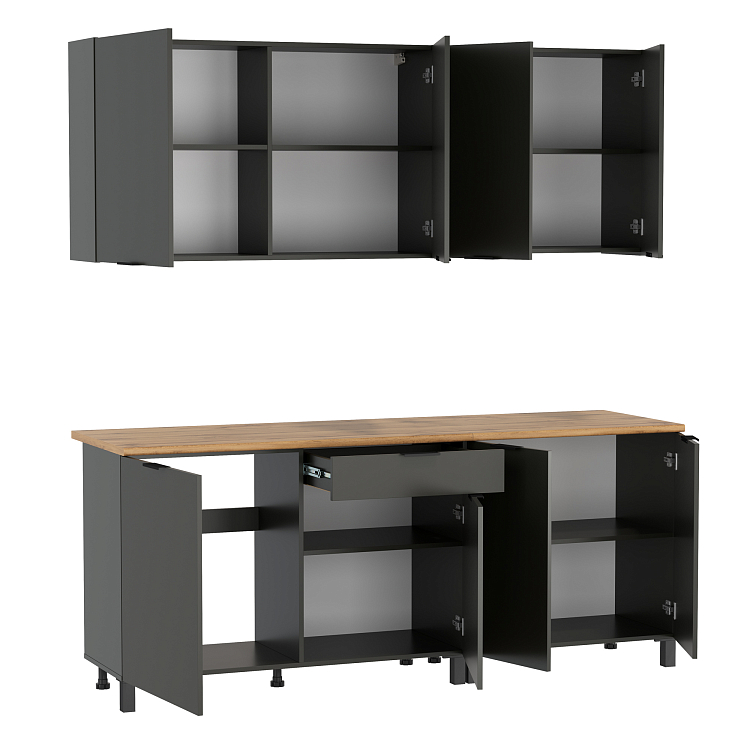 Кухня Венера (2000) ЛДСП диамант серый/фасад ЛДСП диамант серый/столешница дуб вотан/ДВПО белый