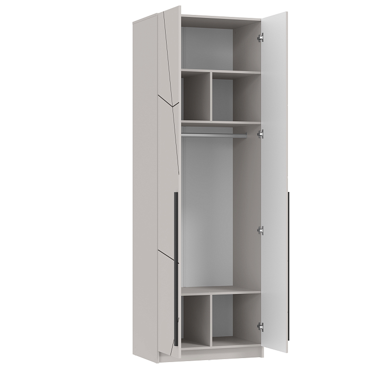 Шкаф для одежды 67.14 Брандо (2-х дв.) (h2400) МДФ New (Геометрия) кашемир/ДВПО белый/фасад МДФ геометрия ПВХ кашемир