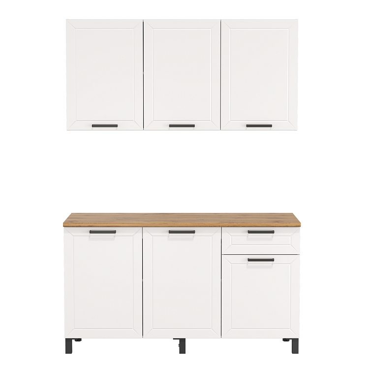 Кухня Мадрид (1500) белый/столешница дуб вотан/ДВПО белый/ПВХ белый