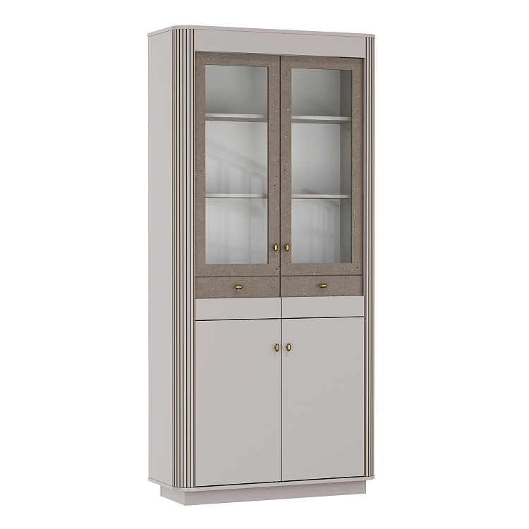 Шкаф комбинированный 34.05 Фантазия New кашемир/дуо/профиль kroning кашемир патина №30.1/профиль masa decor дуо/ДВПО белый/стекло