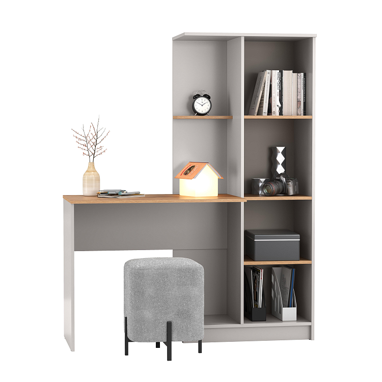 Стол письменный 89.15 Прайм (с полками левый) кашемир/дуб золотой