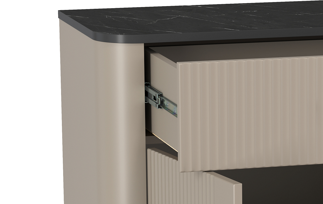 Комод 76.03 Фиделия серый камень/мрамор черный/ДВПО серый камень/ПВХ серый камень/профиль masa decor серый камень