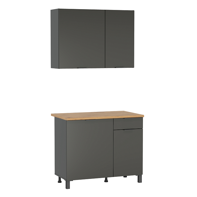 Кухня Венера (1000) ЛДСП диамант серый/фасад ЛДСП диамант серый/столешница дуб вотан/ДВПО белый