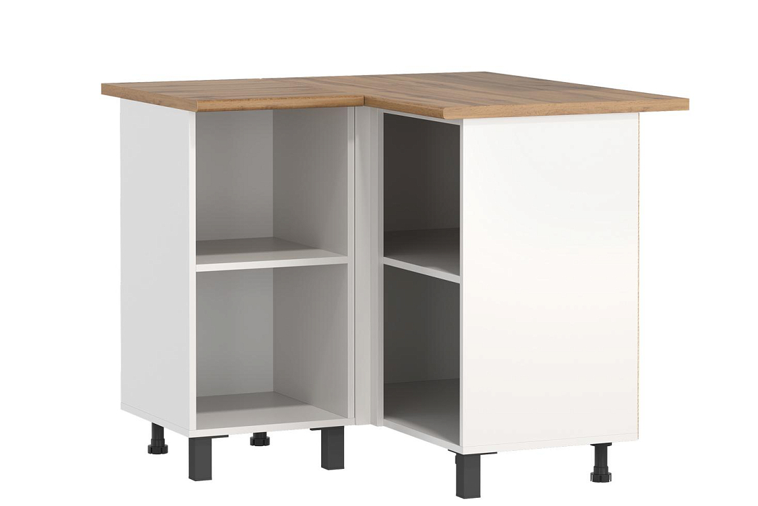 Шкаф угловой Римини белый/столешница дуб вотан/ДВПО белый/ПВХ белый О/профиль ПВХ белый О
