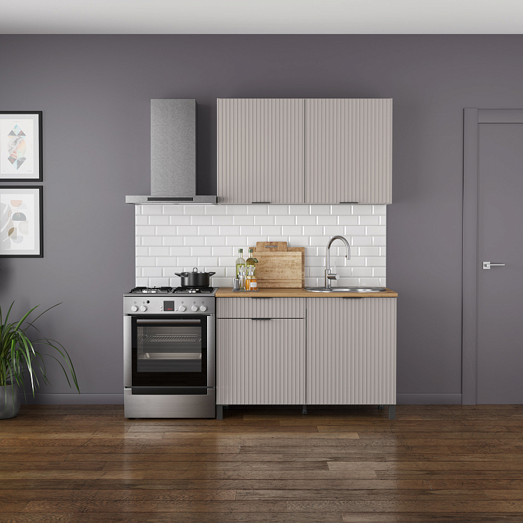 Кухня Венера (1200) МДФ белый/фасад МДФ с ПВХ кашемир фрезерованный/столешница дуб вотан/ДВПО белый