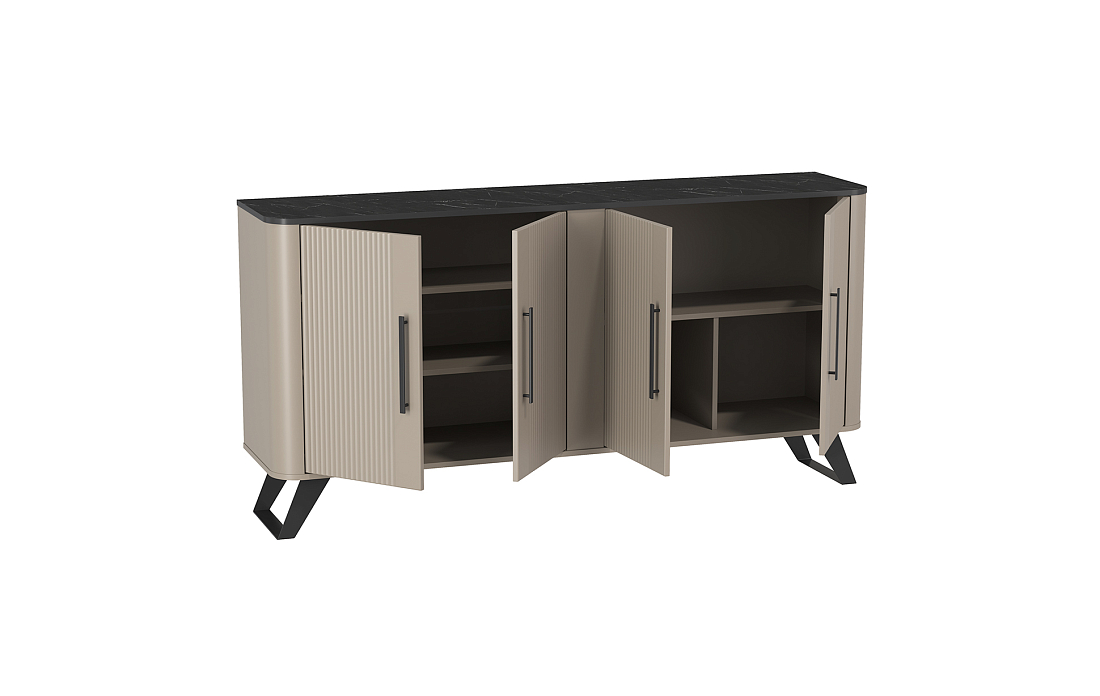 Комод 76.04 Фиделия серый камень/мрамор черный/ДВПО серый камень/пленка ПВХ серый камень/профиль masa decor серый камень