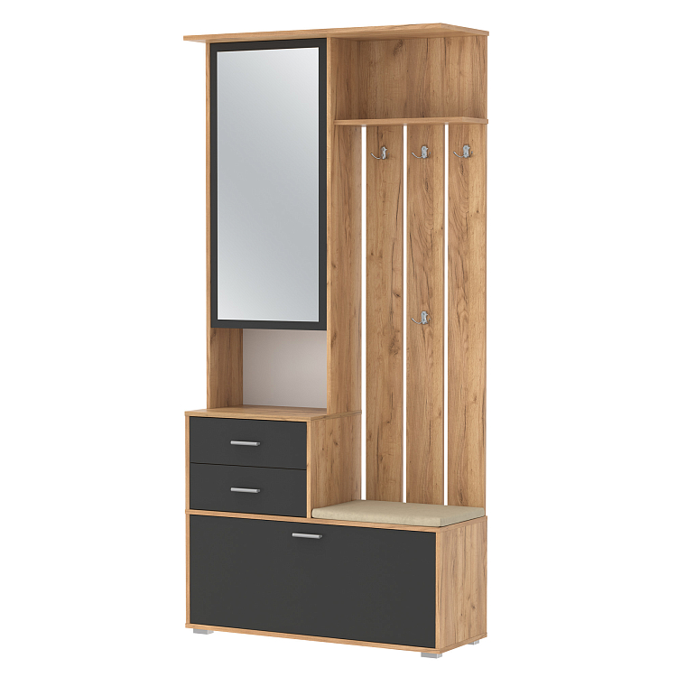 Шкаф для прихожей 65.08 Антре с зеркалом дуб золотой/диамант серый/ДВПО белый/ткань велюр forward 910 крем