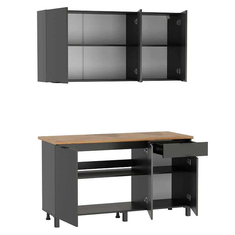 Шкаф Венера (1500) ЛДСП диамант серый/фасад ЛДСП диамант серый/столешница дуб вотан/ДВПО белый