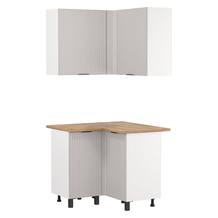 Шкаф угловой Венера МДФ белый/фасад МДФ с ПВХ кашемир фрезерованный/столешница дуб вотан/ДВПО белый